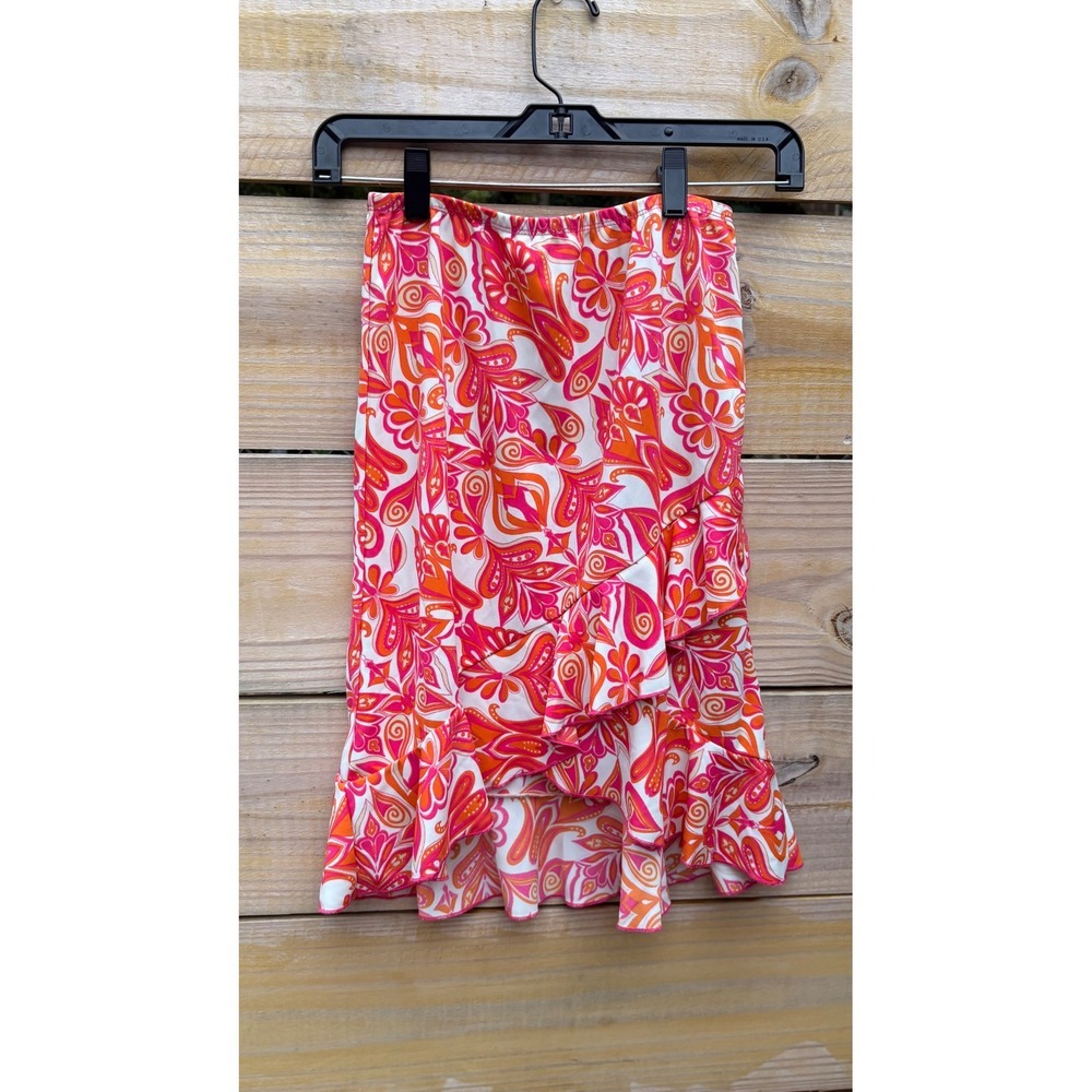 Cato Girls Pink Orange Paisley Ruffle High Low Skirt Size M 8/10 RN37080